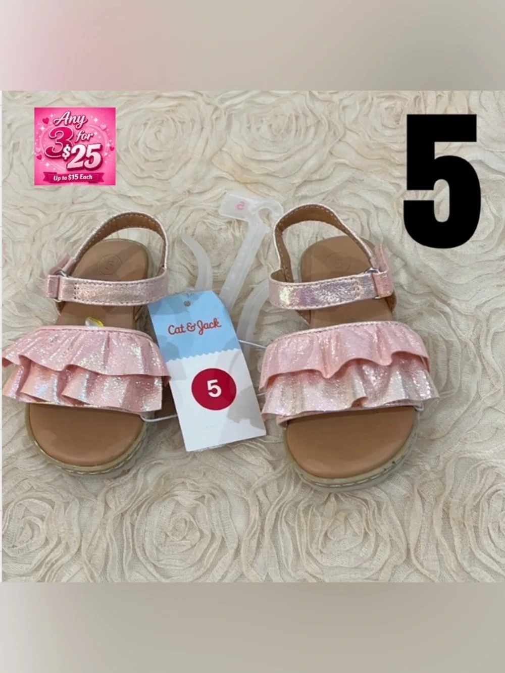 Cat & Jack Pink Shimmer Ruffle Sandals infant size 5